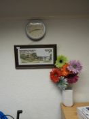 *Signed Print Depicting Scarborough Scene, plus a Wall Clock, and a Dried Flower Arrangement