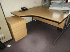 *L-Shape Desk with Lefthand Return in Light Oak Finish, and a Standalone Drawer Unit
