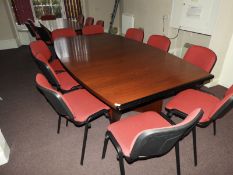 *Boardroom Table with Ten Stackable Chairs in Dark Cherry Finish