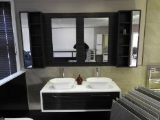 *Grey House Double Vanity Unit with Twin Basins, Pillar Taps, and Mirrored Shelving Unit