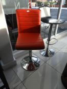 *Contemporary Gas Lift Barstool with Red Faux Leather Upholstery on Chrome Pedestal