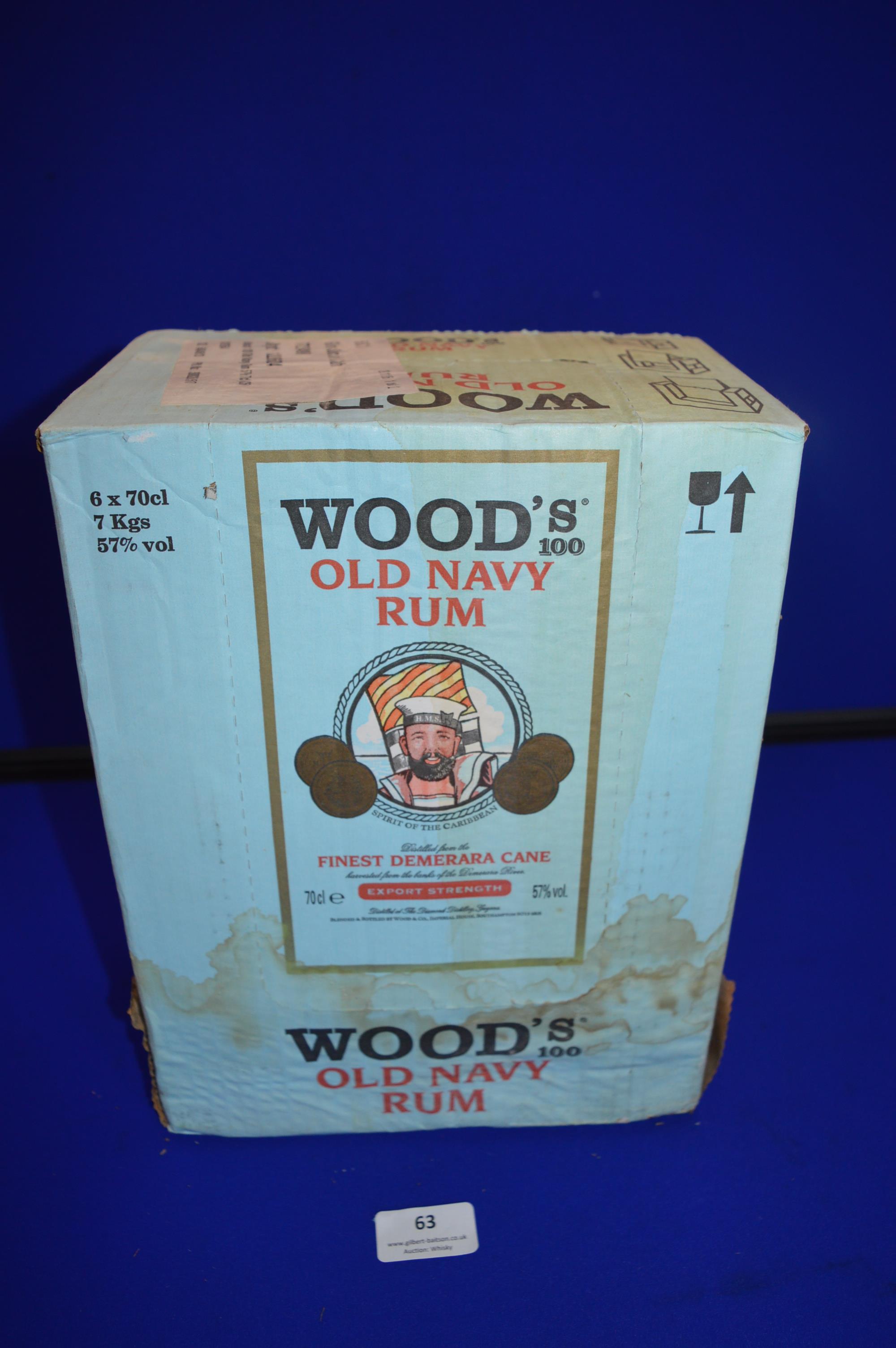 Case of Six Bottles of Wood's 100 Old Navy Rum Export Strength