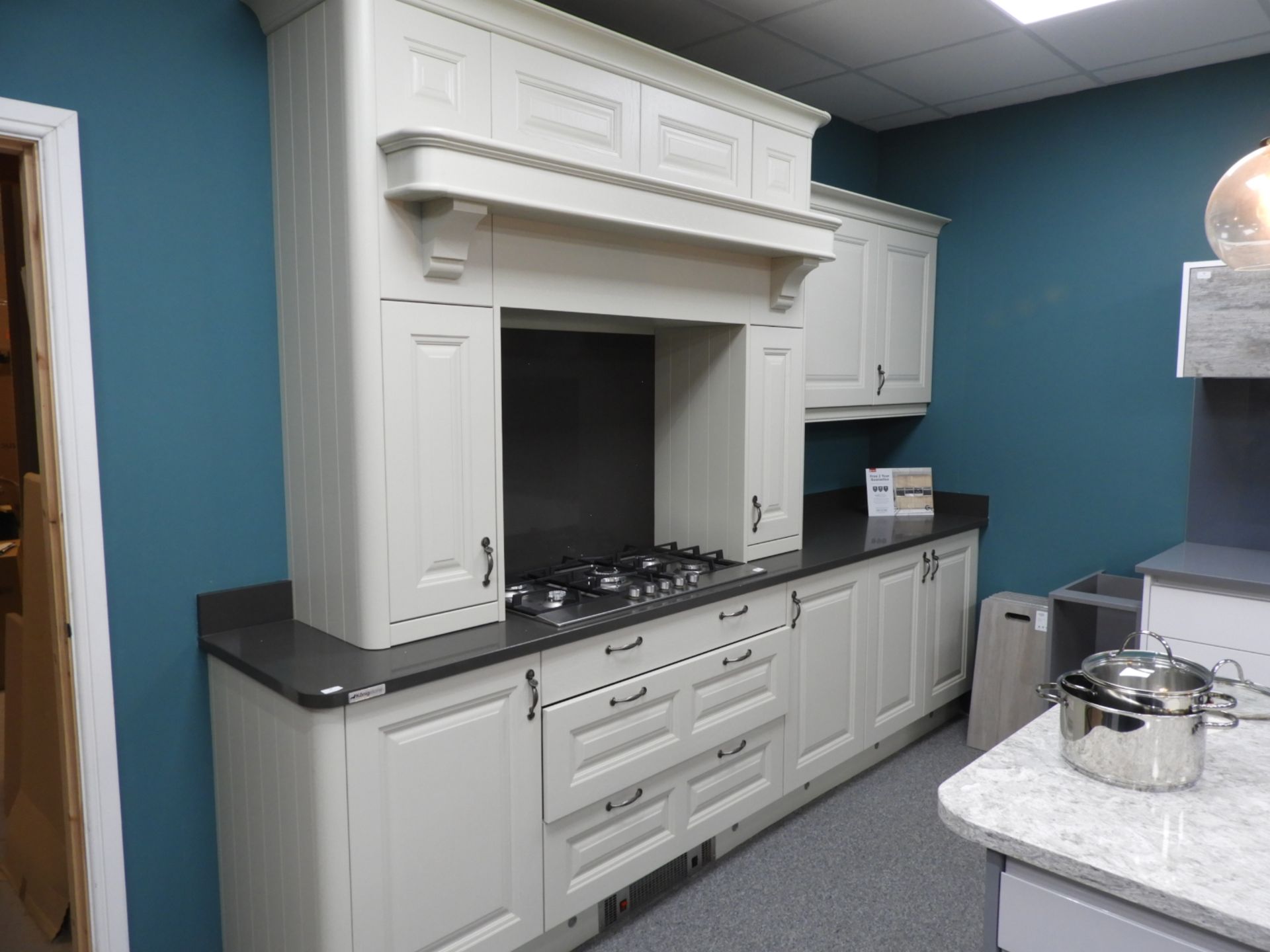 *Jefferson Ivory Display Kitchen with Pewter Latch Handles, and Konigstone Worktop