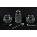 A pair of Edward VII cut glass salts with silver rims, London 1901, Victorian silver mustard