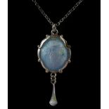 A Charles Horner silver and turquoise enamel Art Nouveau pendant, decorated in guilloche enamel with