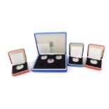 Six United Kingdom silver proof Piedfort one pound coins, with certificates, boxed., comprising 2000