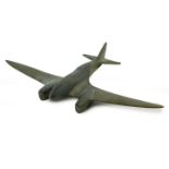A brass model of a WWII British Fighter plane, 24.5cm wide.