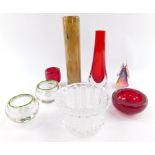 A Mtarfa cyclindrical glass vase, 24.5cm high., Holmegaard fluted glass bowl, and further