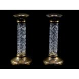 A pair of cut glass and silver loaded candlesticks, Barker Ellis Silver Company, Birmingham 1992,