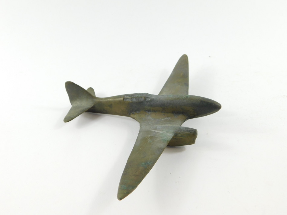 A brass model of a WWII British Fighter plane, 24.5cm wide. - Image 2 of 4