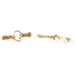 A 9ct gold and freshwater pearl bar brooch, and a further freshwater pearl brooch of floral form,