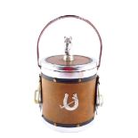 A mid 20thC novelty equestrian ice bucket, bound in faux leather, with swing handle, horse's head