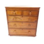 A Victorian mahogany chest, of two short over three long graduated drawers, raised on reduced