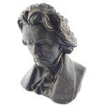 A black plaster bust of Ludwig Van Beethoven, bears signature for G Sello, dated 1915, 38cm high.