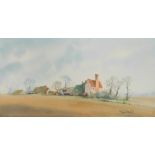 Trevor Rankin (British, 20thC). Farm at Ixworth, watercolour, signed, 19.5cm x 38cm.
