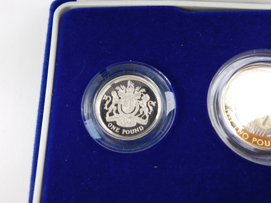 A Royal Mint United Kingdom silver proof Piedfort one pound coin collection 2003, cased with - Image 2 of 5