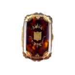 A Victorian tortoiseshell purse, with gold and silver pique decoration, decorated centrally with a