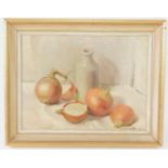 Audsley Power (British, 20thC). Onions and jar, oil on board, signed, dated '7*, titled verso, 28.