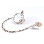 A George V silver gentleman's pocket watch, open faced, key less wind, enamel dial bearing Roman