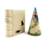 A Clarice Cliff style for Royal Staffordshire pottery sugar sifter, of conical form decorated with
