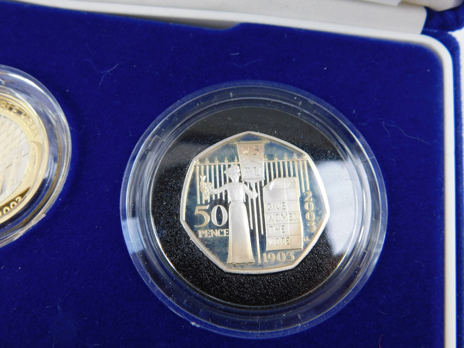 A Royal Mint United Kingdom silver proof Piedfort one pound coin collection 2003, cased with - Image 4 of 5