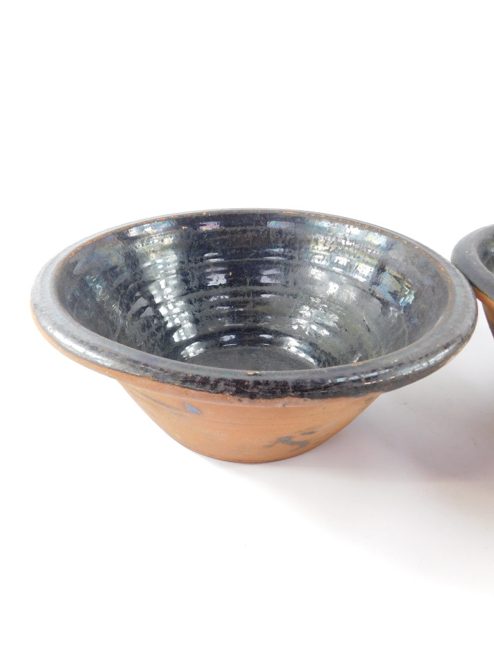 A pair of 19thC brown glazed terracotta dairy bowls, 44.5cm diameter. - Image 2 of 2