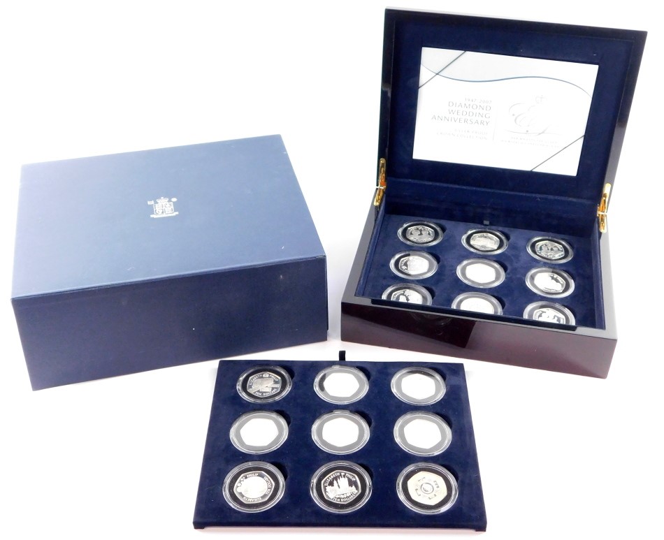 A Royal Mint Diamond Wedding Anniversary Silver Proof Coin Collection, H M The Queen and HRH