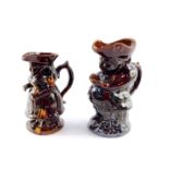 A Staffordshire 19thC treacle glazed character jug, modelled as the snuff taker, 24.5cm high and a