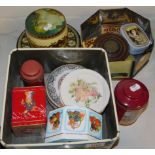 Biscuit and other collectable tins, including The Allenbuys glycerine and blackcurrant pastels,