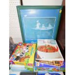 Games and toys, cookery books and Claude Monet print and other prints. (a quantity)