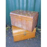 Two steel trunks, with wood effect paint, both 44cm high, 73cm wide, 50cm deep.