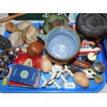 A Stamford School pottery mug, advertising wares, onyx ornaments, etc. (1 tray)