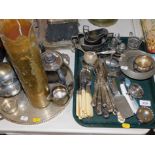 Plated wares, including condiments, tea wares, circular tray and Kings pattern fish knives and