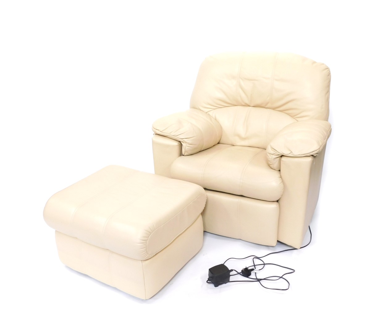 A G-Plan cream leather three seater sofa, 225cm wide, together with an electric recliner armchair