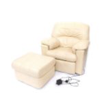 A G-Plan cream leather three seater sofa, 225cm wide, together with an electric recliner armchair