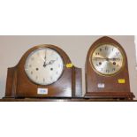 A Smiths Enfield oak cased mantel clock, together with a Joel of Richmond oak cased mantel clock. (