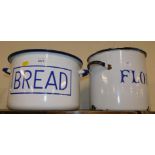 An enamel bread bin, together with an enamel flour bin. (2)