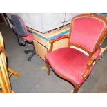 An oak effect desk, 72cm high, 161cm wide, 80cm deep., together with an office chair and a wooden