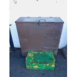A steel storage chest with padlock bracket, 110cm high, 104cm wide, 44cm deep., together with a