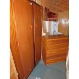 A Castle teak double wardrobe, 173cm high, 92cm wide, 55cm wide., together with a similar teak chest