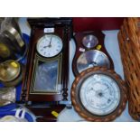 A President quartz movement wooden cased wall clock, Victorian oak cased circular wall barometer and