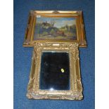 A 19thC rectangular gilt wood wall mirror, inset bevelled glass, together with an oleograph of