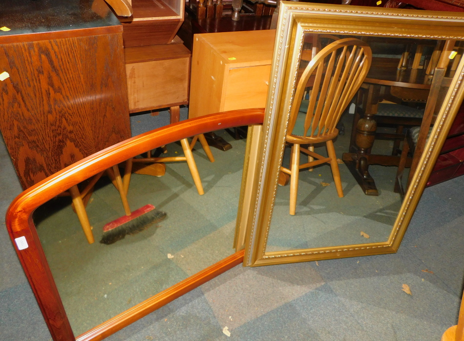 A gilt framed mirror, 76cm x 108cm., together with a mahogany overmantel mirror, 75cm x 100cm. (2)