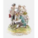 A Continental 20thC porcelain conversation group, with four gallants and ladies, raised on a