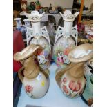 A pair of continental Art Nouveau pottery vases, moulded with Jack in the Pulpit, and decorated with