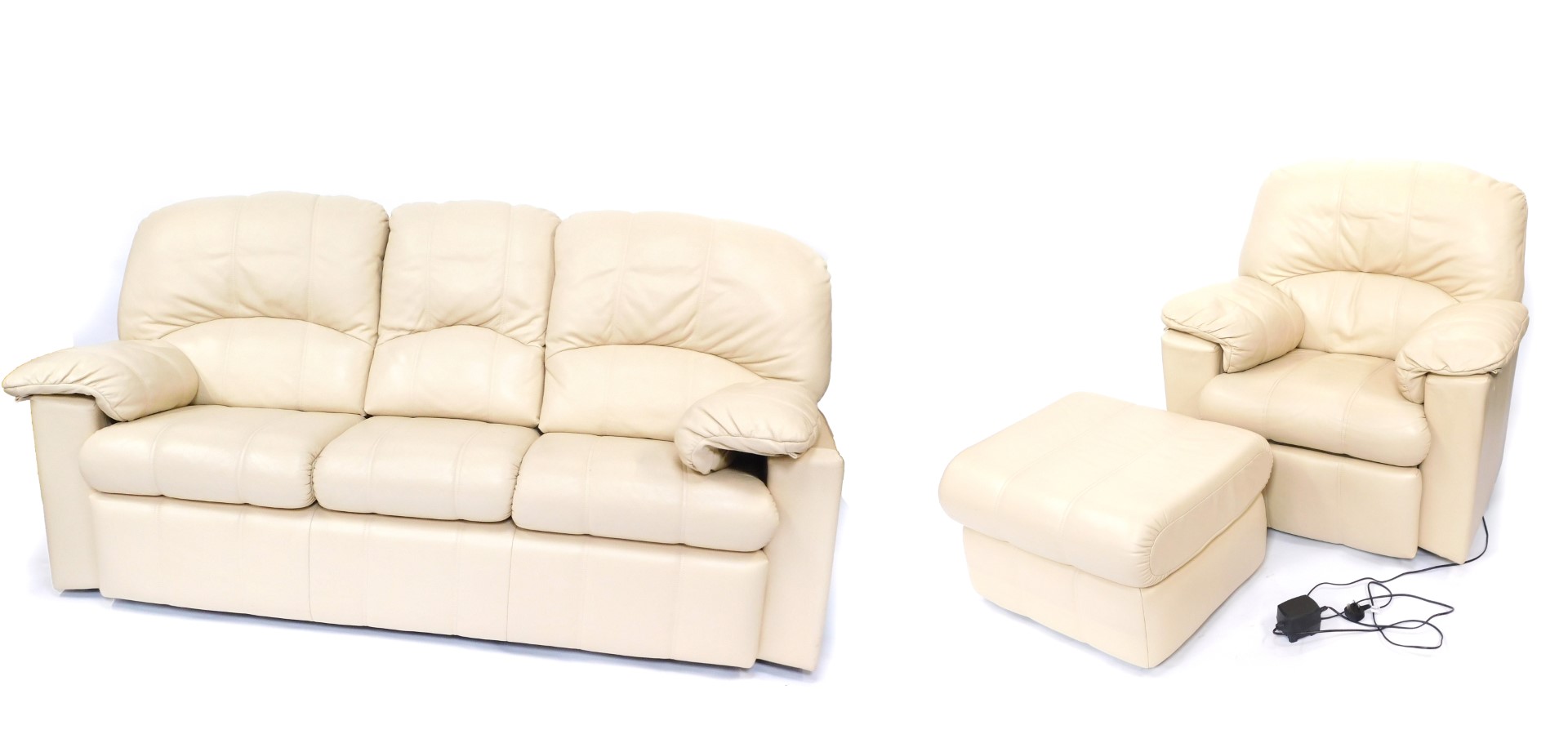 A G-Plan cream leather three seater sofa, 225cm wide, together with an electric recliner armchair - Image 6 of 6