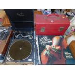 A May-fair deluxe model table top gramophone, together with LPs, some box sets.