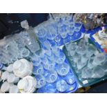 Assorted table glassware, including decanters, brandy balloons and wine glasses, glass bells,