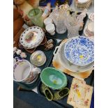 Ceramics and glass, including continental late 19thC fairings, Prattware pot lid, moulded glass