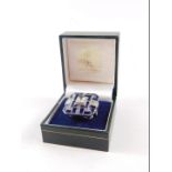 A paste and cobalt blue enamel Art Deco style dress ring, boxed, size O.